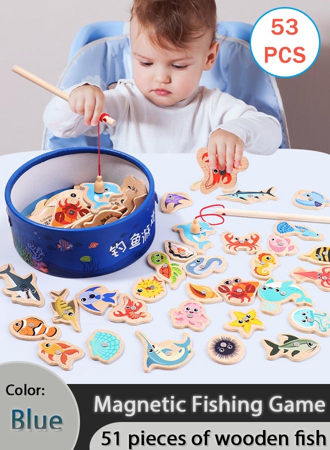 54 قطعة لعبة الصيد لعبة لعبة صيد مغناطيسية خشبية للأطفال تعلم اللون فرز اللغز مونتيسوري في مرحلة ما قبل المدرسة المهارات الحركية الدقيقة لمدة 3 4 5 سنوات بويز الفتيات البالغين - Image 1