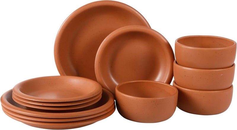 Bloomhouse Oprahs Favorite Things  Corsica Clay 12 Piece Stoneware Reactive Glaze Dinnerware Set  Burnt Apricot Terracotta - Image 1