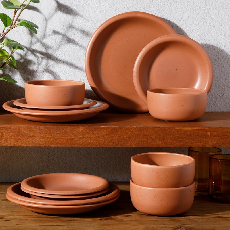 Bloomhouse Oprahs Favorite Things  Corsica Clay 12 Piece Stoneware Reactive Glaze Dinnerware Set  Burnt Apricot Terracotta - Image 5