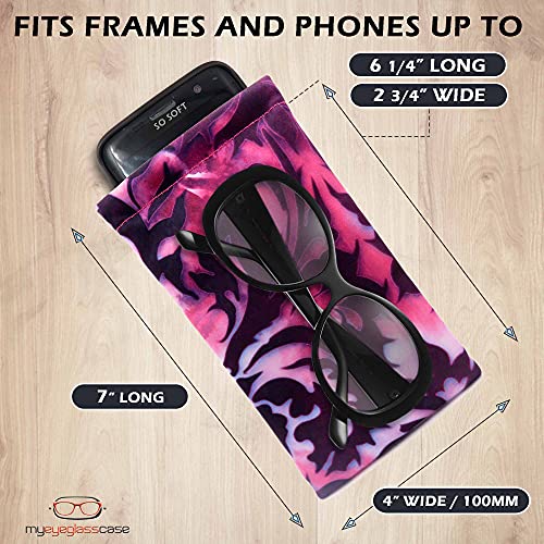 MyEyeglassCase Soft Sunglasses Case Squeeze Top | Large Eyeglass Holder Pouch with Cleaning Cloth in Purple Paisley for Glasses, Passport, or Small Electronics (CT8 Purple Damask) - Image 5