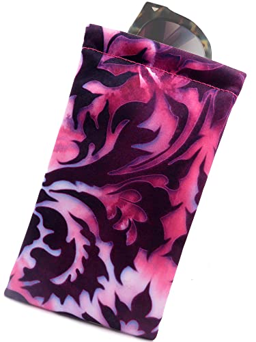 MyEyeglassCase Soft Sunglasses Case Squeeze Top | Large Eyeglass Holder Pouch with Cleaning Cloth in Purple Paisley for Glasses, Passport, or Small Electronics (CT8 Purple Damask) - Image 1