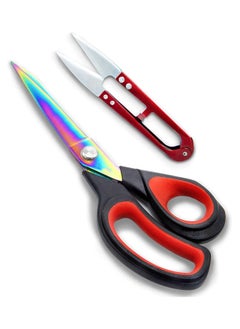 Fabric Scissors Red/Black, 9.5 Inch – Heavy-Duty Titanium Coated Stainless Steel Dressmaking Scissors with Soft Grip - Extra Sharp Sewing Scissors for Fabric Cutting – Including Thread Cutter