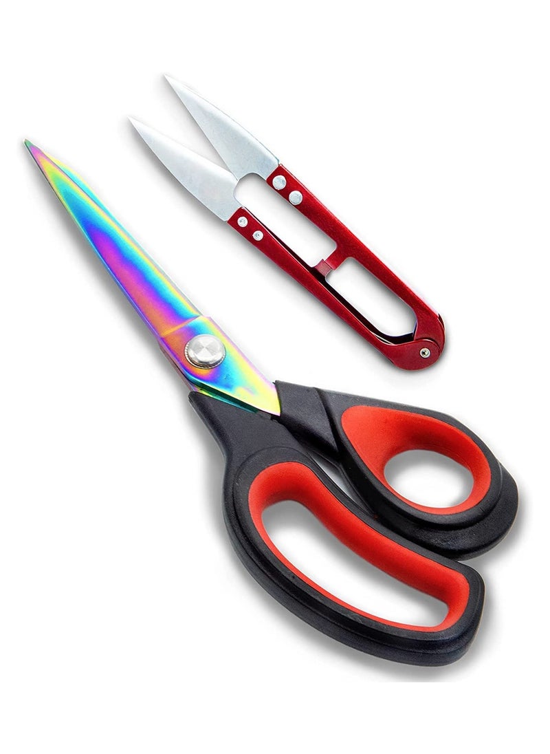 SYOSI - Fabric Scissors Red/Black, 9.5 Inch – Heavy-Duty Titanium Coated Stainless Steel Dressmaking Scissors with Soft Grip - Extra Sharp Sewing Scissors for Fabric Cutting – Including Thread Cutter - Image 1