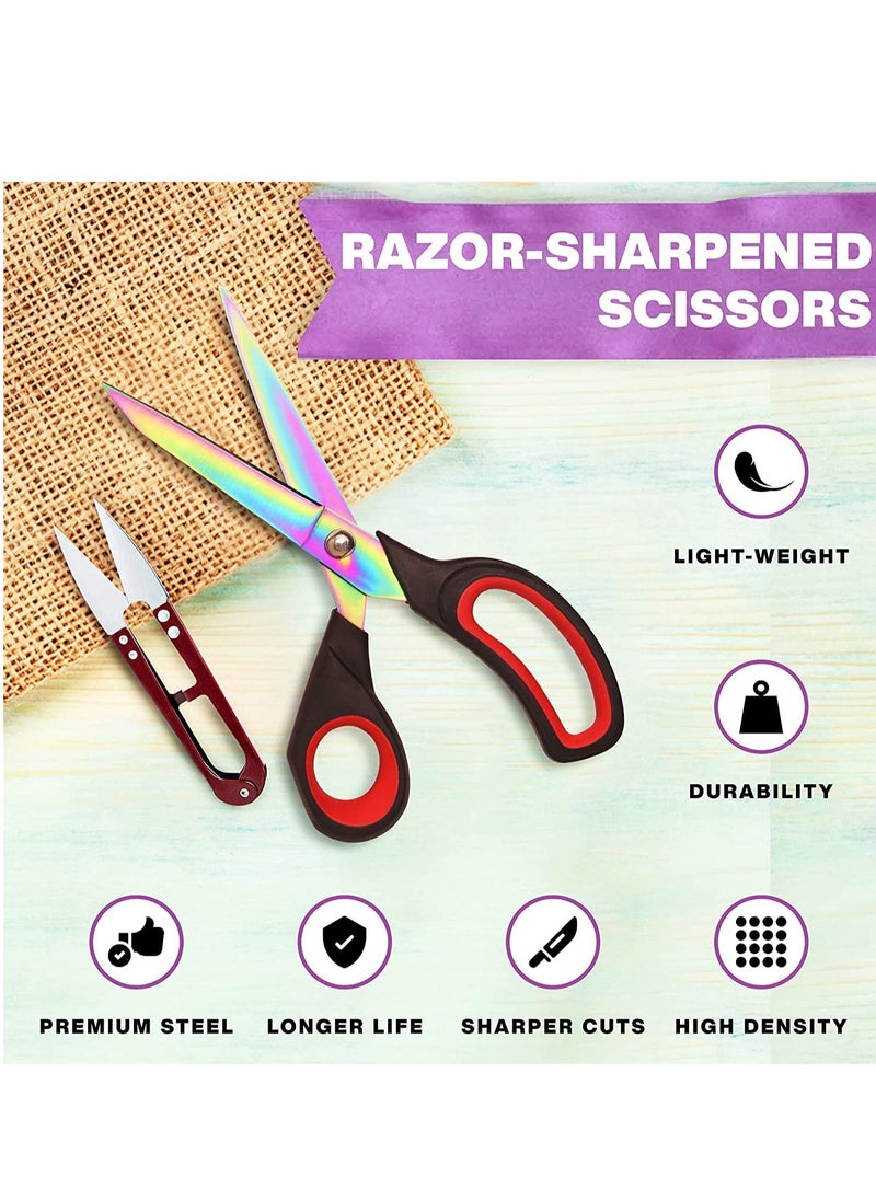 SYOSI - Fabric Scissors Red/Black, 9.5 Inch – Heavy-Duty Titanium Coated Stainless Steel Dressmaking Scissors with Soft Grip - Extra Sharp Sewing Scissors for Fabric Cutting – Including Thread Cutter - Image 1