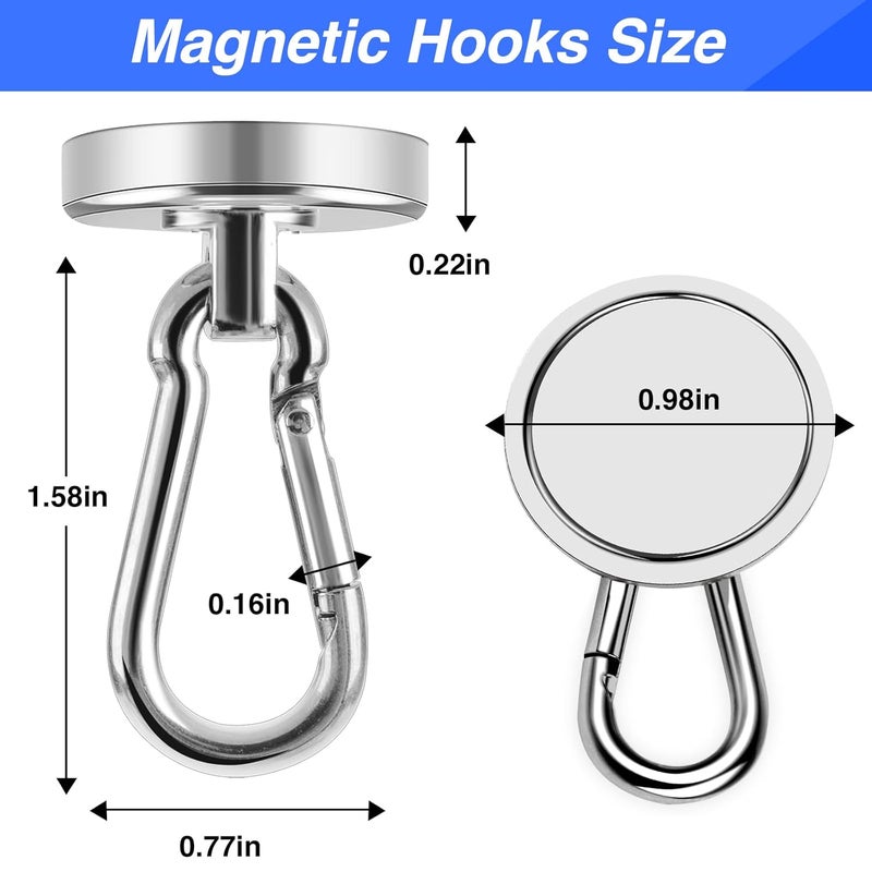 LOVIMAG Strong Magnetic Hooks 70LBS Heavy Duty Magnet Hooks Strong Neodymium Magnets with Carabiner Hook Hook Magnets with Swivel for Hanging Cruise Grill Kitchen Refrigerator 12 Pack - Image 2