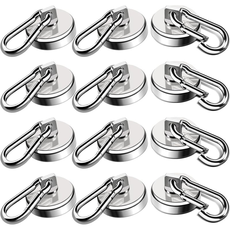 LOVIMAG Strong Magnetic Hooks 70LBS Heavy Duty Magnet Hooks Strong Neodymium Magnets with Carabiner Hook Hook Magnets with Swivel for Hanging Cruise Grill Kitchen Refrigerator 12 Pack - Image 1