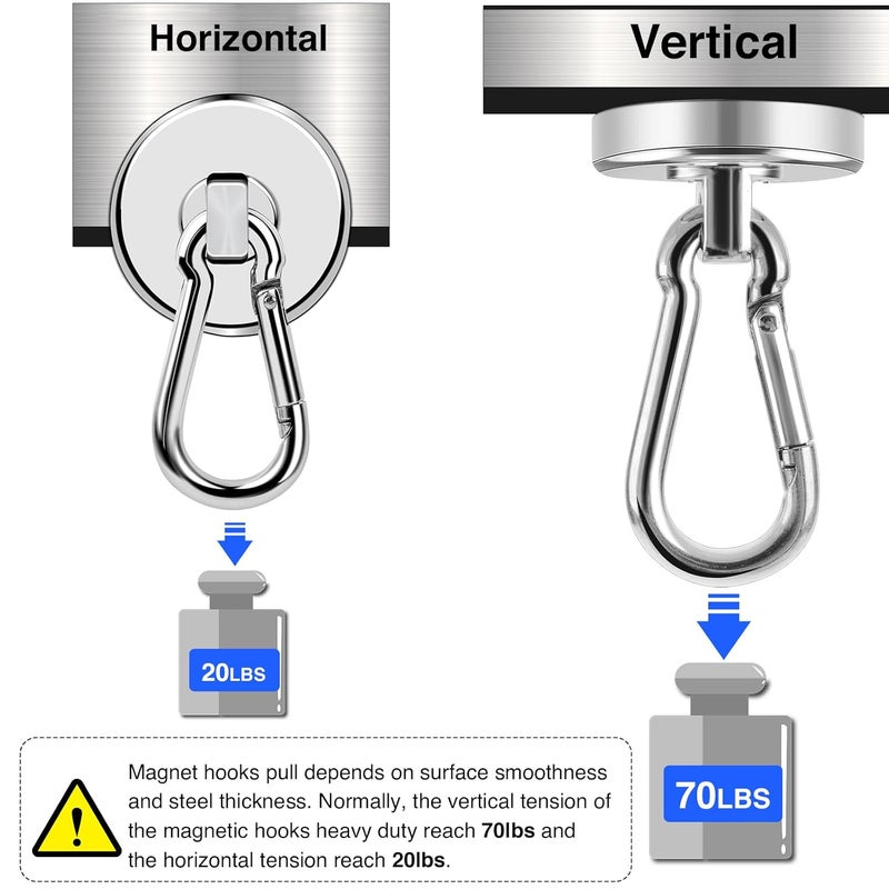 LOVIMAG Strong Magnetic Hooks 70LBS Heavy Duty Magnet Hooks Strong Neodymium Magnets with Carabiner Hook Hook Magnets with Swivel for Hanging Cruise Grill Kitchen Refrigerator 12 Pack - Image 3