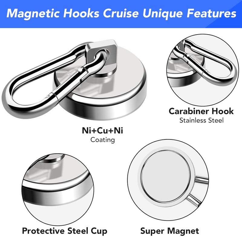 LOVIMAG Strong Magnetic Hooks 70LBS Heavy Duty Magnet Hooks Strong Neodymium Magnets with Carabiner Hook Hook Magnets with Swivel for Hanging Cruise Grill Kitchen Refrigerator 12 Pack - Image 4