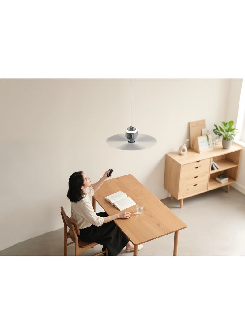 porodo Rechargeable Portable Ceiling Fan with Built-in LED Light, 3 Adjustable Modes /Rechargeable Fan for Camping - Grey - Image 2