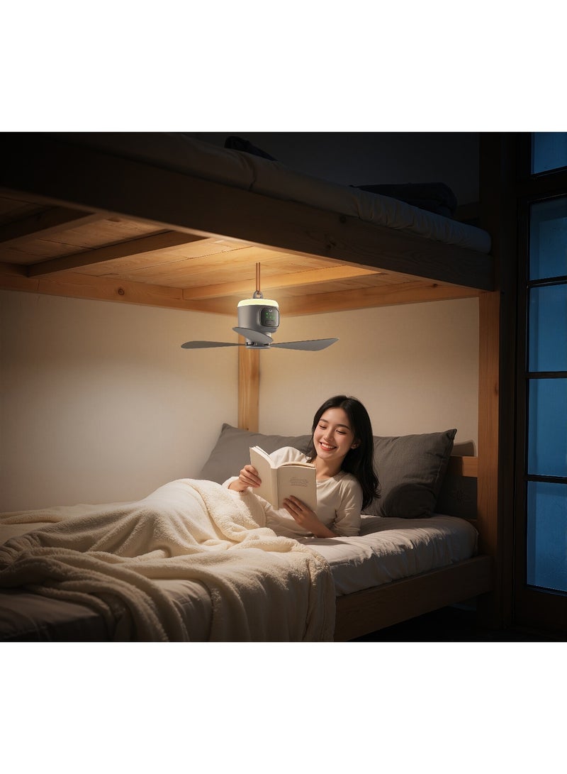 porodo Rechargeable Portable Ceiling Fan with Built-in LED Light, 3 Adjustable Modes /Rechargeable Fan for Camping - Grey - Image 3