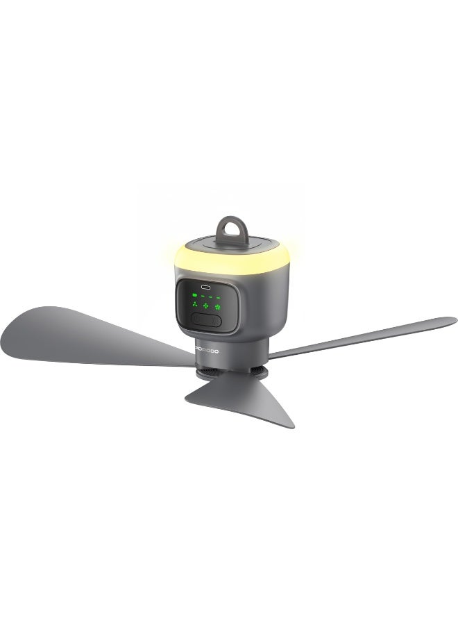 بورودو مروحة سقف محمولة، مروحة تخييم قابلة لإعادة الشحن ببطارية 12000 مللي أمبير مع إضاءة LED، 4 سرعات قابلة للتعديل مع مؤقت، مروحة معلقة هادئة مع جهاز تحكم عن بعد للتخييم وغرفة النوم والفناء - رمادي - Image 1