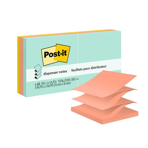 Post It Post-it Pop-up Notes 3x3 in 6 Pads America's #1 Favorite Sticky Notes Beachside Café Collection Pastel Colors Recyclable (R330-AP) - Image 1