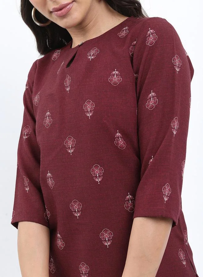 Ketch Ketch Floral Print 3/4 Sleeves Longline Tunic