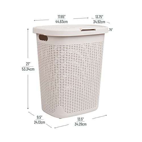 Mind Reader 50L Slim Laundry Hamper, Set of 2, Clothes Basket, Lid, Wicker Design, Plastic, 17.65"L x 13.75"W x 21"H, Ivory - Image 3