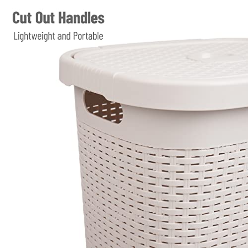 Mind Reader 50L Slim Laundry Hamper, Set of 2, Clothes Basket, Lid, Wicker Design, Plastic, 17.65"L x 13.75"W x 21"H, Ivory - Image 4