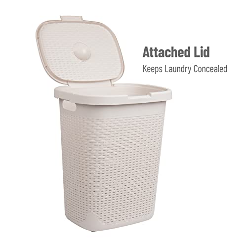 Mind Reader 50L Slim Laundry Hamper, Set of 2, Clothes Basket, Lid, Wicker Design, Plastic, 17.65"L x 13.75"W x 21"H, Ivory - Image 5