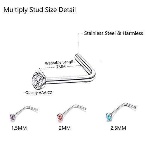 OMAIGAR 3 Sets Nose Rings, Surgical Stainless Steel L Shaped Studs and Hoops, Hypoallergenic Unique Tiny Real Piercings Body Jewelry Bulk Aretes - Image 5
