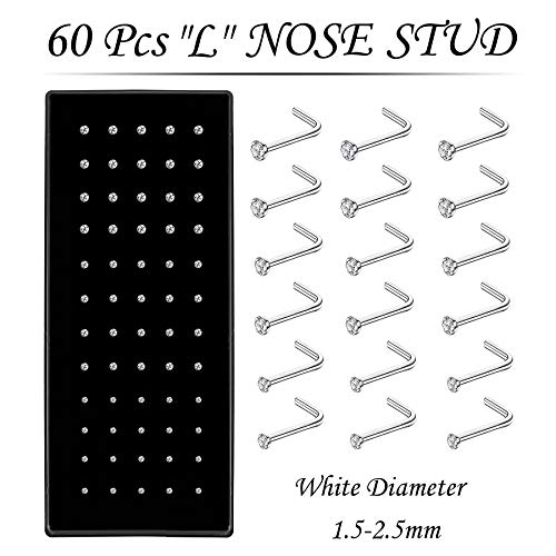 OMAIGAR 3 Sets Nose Rings, Surgical Stainless Steel L Shaped Studs and Hoops, Hypoallergenic Unique Tiny Real Piercings Body Jewelry Bulk Aretes - Image 2