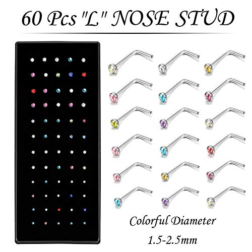 OMAIGAR 3 Sets Nose Rings, Surgical Stainless Steel L Shaped Studs and Hoops, Hypoallergenic Unique Tiny Real Piercings Body Jewelry Bulk Aretes - Image 3