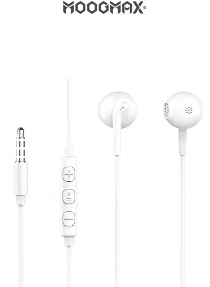 موجماكس سماعة اذن مسمار سلك بصوت قوي وواضح وبميكرفون مدمج عالي الوضوح اثناء المكالمات، سماعه اذنين اصلية متوافقة مع اغلب الاهجزة التي تدعم منفذ ال Aux. باللون الأبيض - Image 2