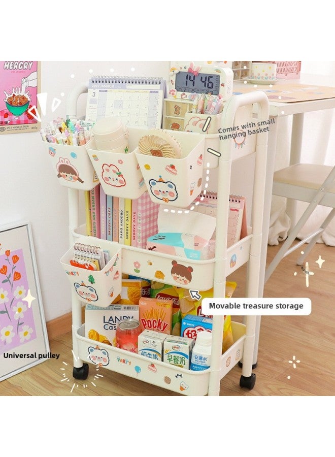 Trolley Storage Rack Snack Cosmetics Mobile Storage Rack Cabinet Home Bedside Dormitory Multi-layer Floor-standing Shelf-Color:White Four Layers + 2 Hanging Baskets, Free Installation Hammer + Stickers!-Style:3rd Floor  - Image 2