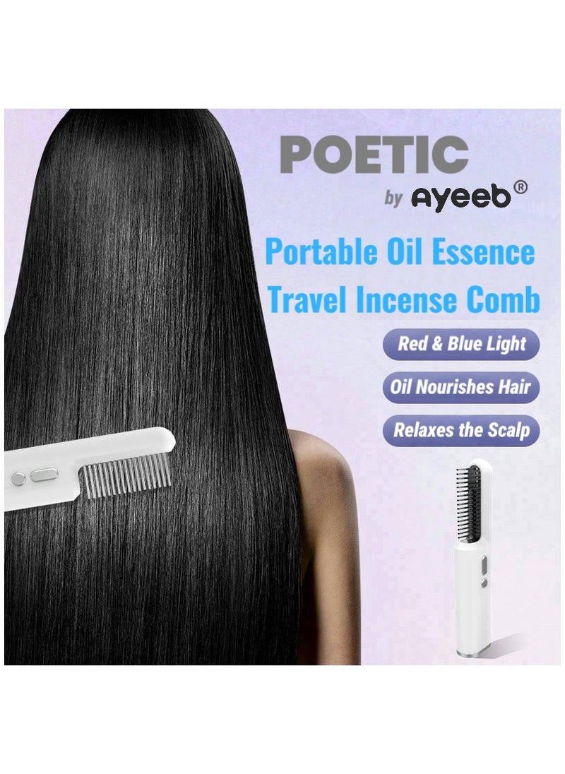 Ayeeb - Portable Oil Essence Travel Incense Comb (POETIC), 100% Natural Oud Aromatherapy Handheld Luxury Daily Relief, Red & Blue Light Hair Care Treatment,Multipurpose Home Perfume Good Smell for Relax & Well-Being, USB Rechargeable Safe Electric Modern Scent Diffuser, With Rose, Lavendar, Sandal Wood & DIY Pure Essential Oil-Based Cartridge - Image 1