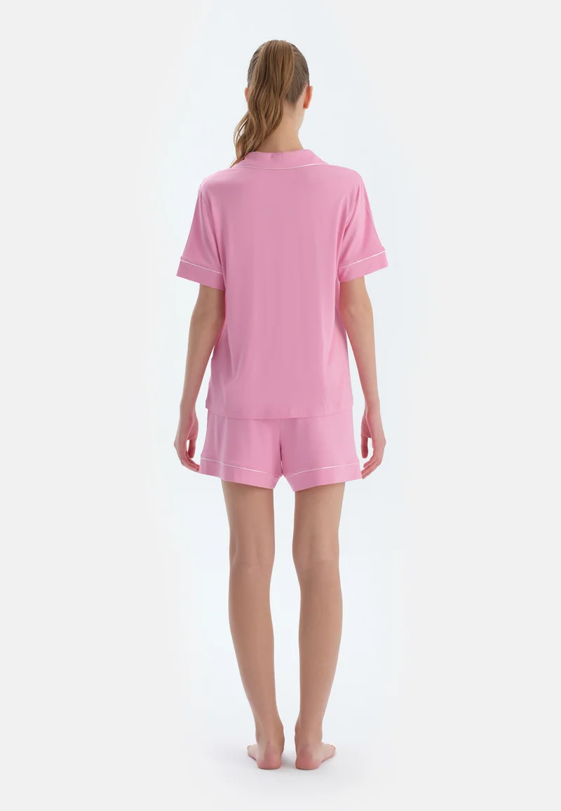 dagi Logo Regular/Classic Fit Shirt & Shorts Pajama Sets Spread Collar Viscose Blend Sleepwear
