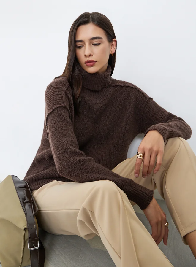 Styli Styli Coffee Brown Oversized Turtleneck Sweater