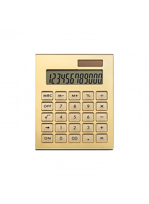 Calculator Gold Mirror, Solar Power Acrylic Slim Calculator with Large LCD Display and Stand, 12 Digits Handheld Desktop Calculator for Office, School, Financial Accounting Business
