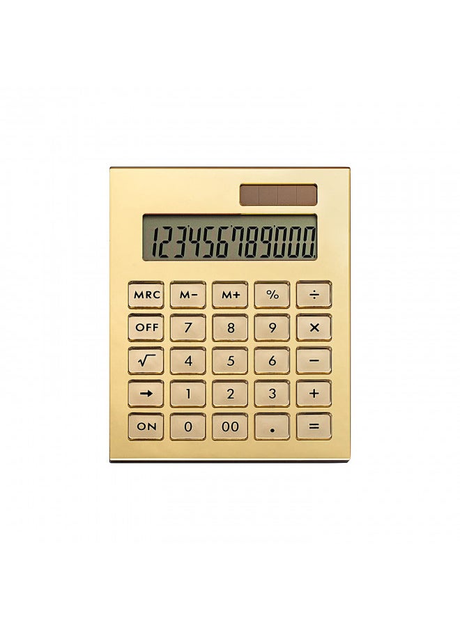 Calculator Gold Mirror, Solar Power Acrylic Slim Calculator with Large LCD Display and Stand, 12 Digits Handheld Desktop Calculator for Office, School, Financial Accounting Business