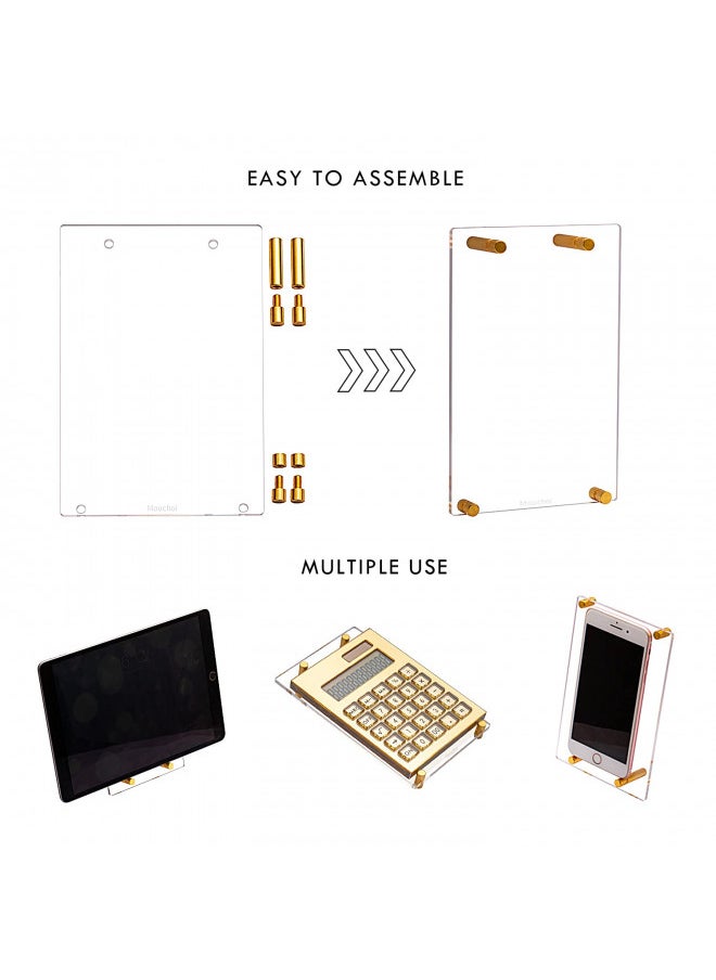 Calculator Gold Mirror, Solar Power Acrylic Slim Calculator with Large LCD Display and Stand, 12 Digits Handheld Desktop Calculator for Office, School, Financial Accounting Business
