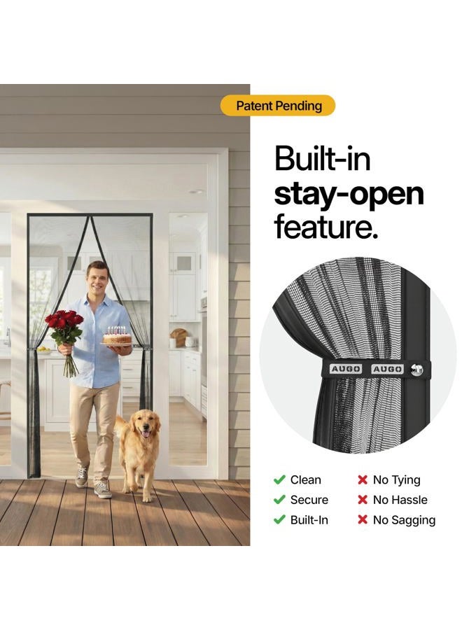 AUGO Magnetic Screen Door - Self Sealing, Heavy Duty, Hands Free Mesh Partition Keeps Bugs Out - Pet and Kid Friendly - Patent Pending Keep Open Feature - 38 Inch x 83 Inch - Image 3