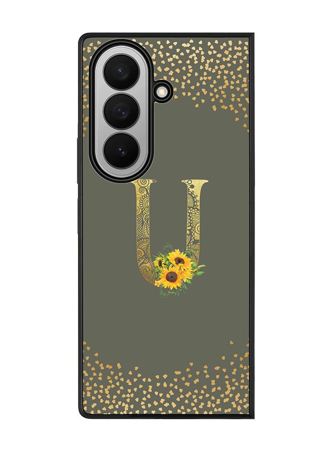 Stylizedd For Samsung Galaxy Z Fold7 Case,Slim fit Camera Protection, Shockproof Thin Phone cover  - Custom Floral Monogram - U  (Olive Green )