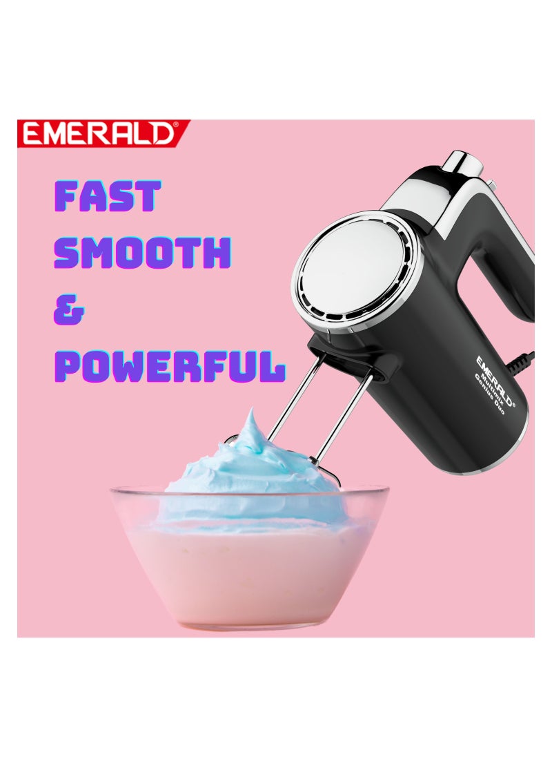 Emerald - EMERALD Hand Mixer 400Watts, 6 Speed, Pulse Button, Beater & Dough Hooks Included. - Image 1