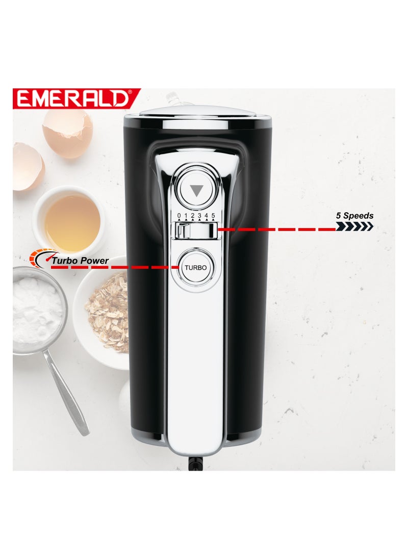 Emerald - EMERALD Hand Mixer 400Watts, 6 Speed, Pulse Button, Beater & Dough Hooks Included. - Image 1