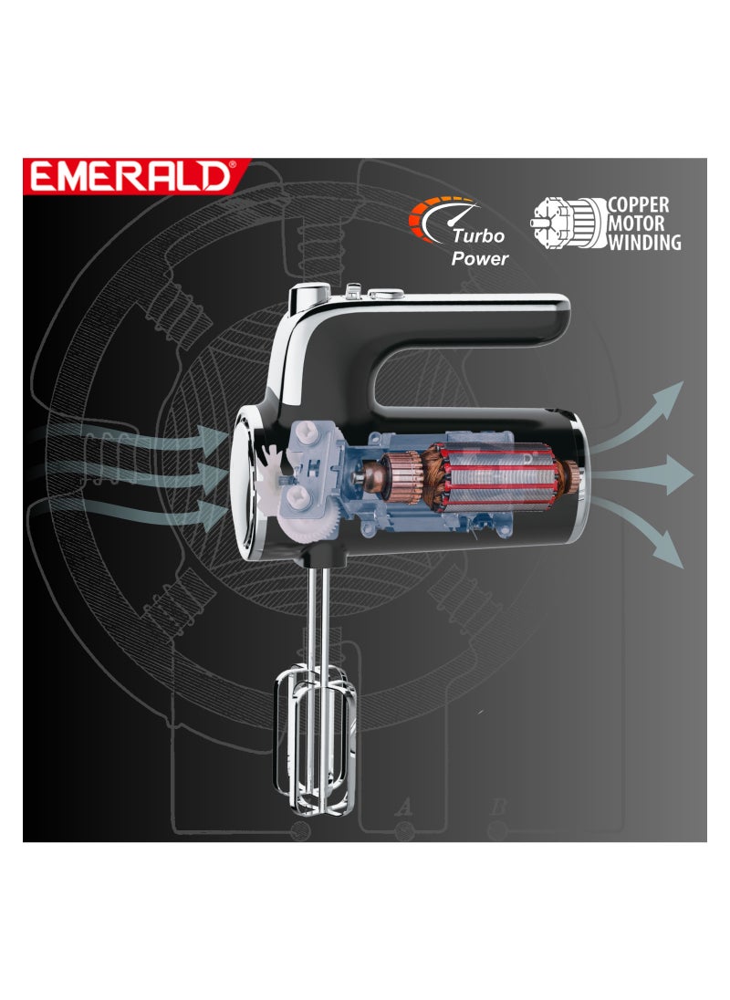 Emerald - EMERALD Hand Mixer 400Watts, 6 Speed, Pulse Button, Beater & Dough Hooks Included. - Image 1