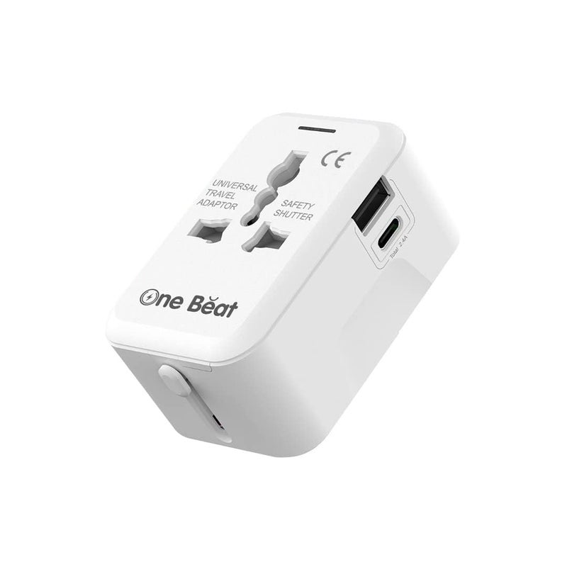 One Beat Worldwide Universal Travel Adapter with Type C USB A Ports AllinOne 100V250V Plug International Plug Adapter for Cell Phones Tablets Camera Travel Adapter White - Image 1