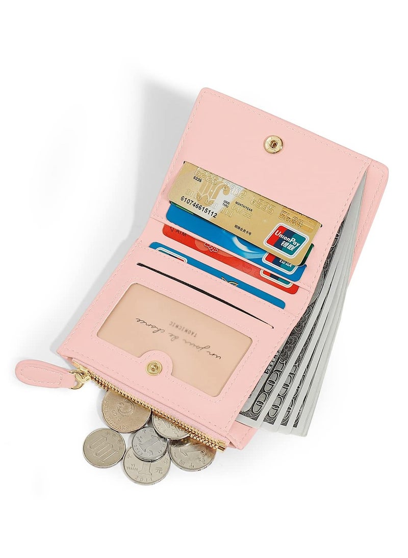 Sky Blue Mini Wallet for Women & Girls - Embroidered Flower PU Leather Tri-fold Purse with ID Window, Cash Pocket & Card Holder - Image 2