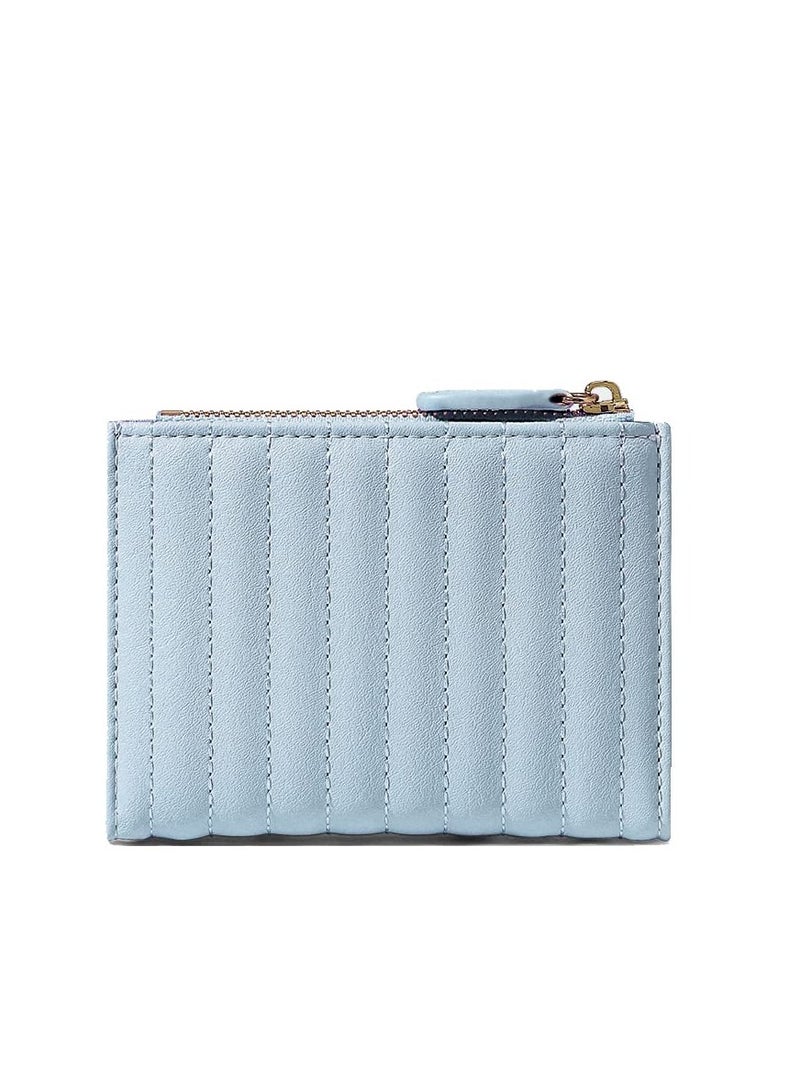 Sky Blue Mini Wallet for Women & Girls - Embroidered Flower PU Leather Tri-fold Purse with ID Window, Cash Pocket & Card Holder - Image 3