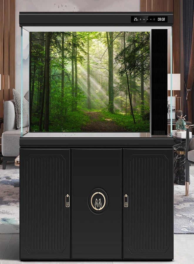 CaterRina Sunrise Forest Aquarium Background Majestic Misty Morning Green Forests Fish Tank Background Scenic Tranquil Foggy Woodland Terrarium Backgrounds Green Meadow Plants Reptile Tank Backgrounds 36x18in - Image 2