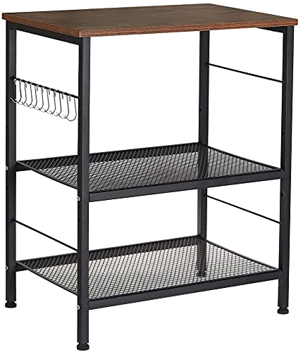 INDIAN DECOR INDIAN DECOR 45949 Microwave Oven Stand Kitchen Bakers Rack 3Tier Mesh Kitchen Storage Cart with Metal Frame Industrial Wood Accent Furniture for Living Room Bedroom Kitchen Black  - Image 1