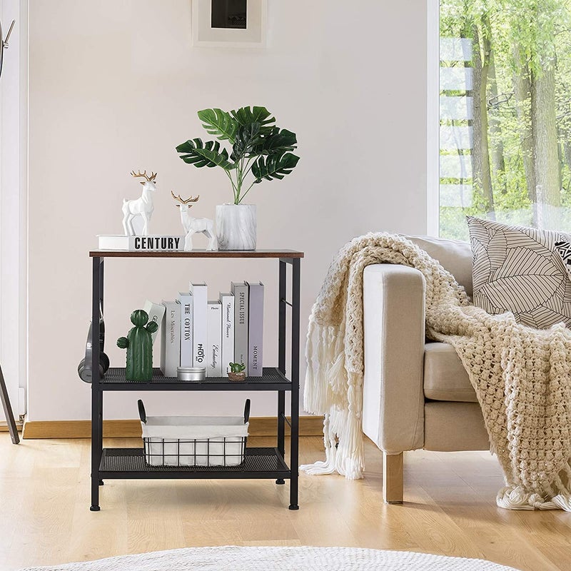 INDIAN DECOR INDIAN DECOR 45949 Microwave Oven Stand Kitchen Bakers Rack 3Tier Mesh Kitchen Storage Cart with Metal Frame Industrial Wood Accent Furniture for Living Room Bedroom Kitchen Black  - Image 5