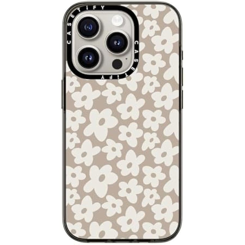 Casetify Compact Case for iPhone 15 Pro 【Dual Military Grade Drop Tested/4ft Drop Protection】 - Natural Flower - Clear Black - Image 1