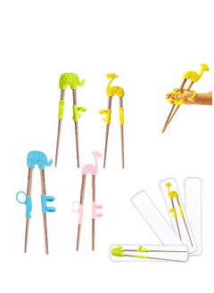 Kids Training Chopsticks,   Animals Chopsticks Learning Chopstick Helper for Children Beginners Adults, Easy to Use, Reusable and Dishwasher Safe, 4 Pcs Kids Chopsticks with 4 Case