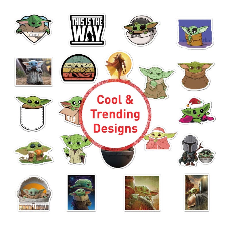 Rousrie 50 Pieces Vinyl Waterproof Wall Stickers for Kids Random Size, (Yoda), Multicolor - Image 5