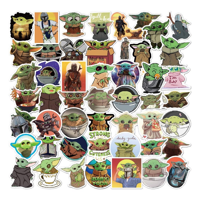 Rousrie 50 Pieces Vinyl Waterproof Wall Stickers for Kids Random Size, (Yoda), Multicolor - Image 1