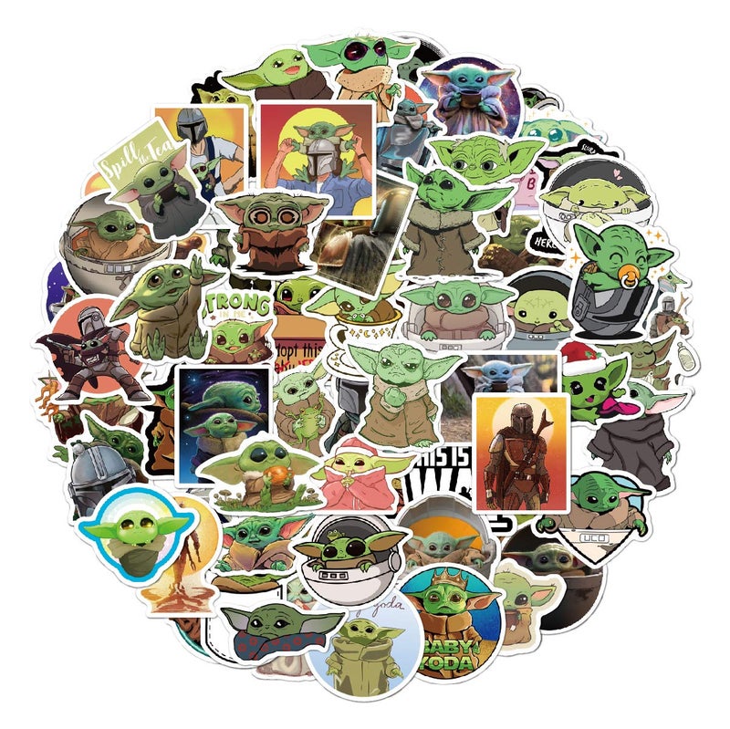 Rousrie 50 Pieces Vinyl Waterproof Wall Stickers for Kids Random Size, (Yoda), Multicolor - Image 2