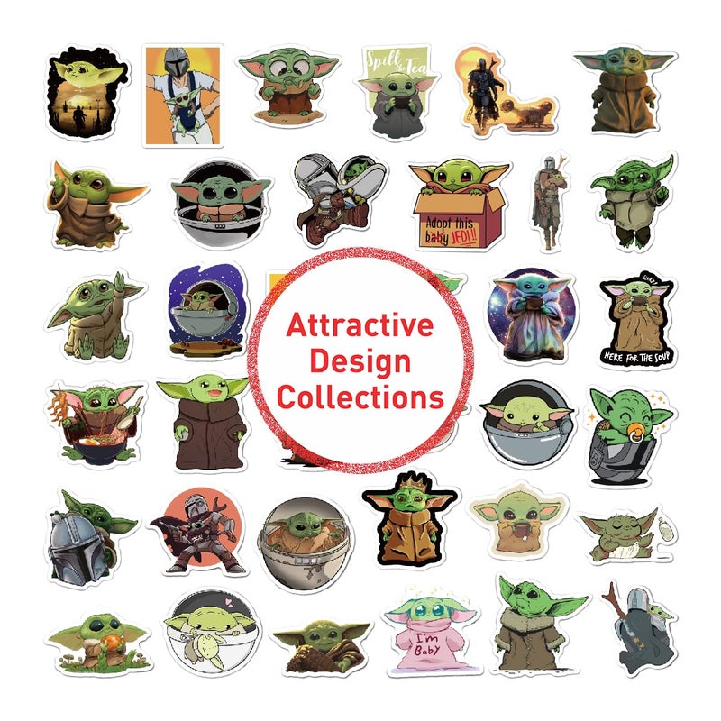 Rousrie 50 Pieces Vinyl Waterproof Wall Stickers for Kids Random Size, (Yoda), Multicolor - Image 3