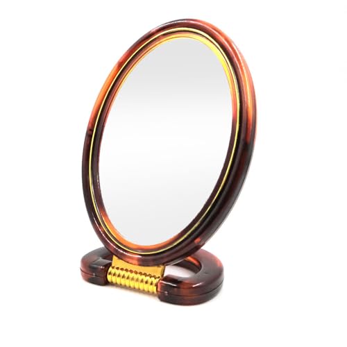 Scarlet Line Professional Series Oval Shape Medium Size Double Sided Magnifying Makeup Mirror with Handle Stand for Men and Women, 21X12.5X1 cm - Image 1