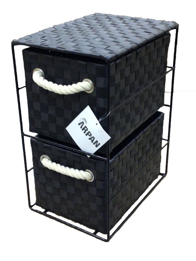 Arpan Black 2Drawer Storage Unit Ideal For HomeOfficeBedrooms 2Drawer  18x25x33cm